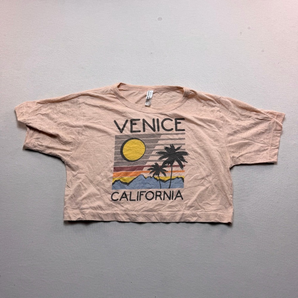 American Apparel Graphic Tee Womens Extra Small Pink Good Venice California Crop